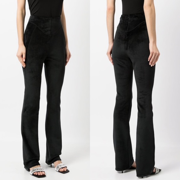 Alexander Wang Sculpted Fitted Velour Flare Leg Pant in Black - Picture 4 of 12